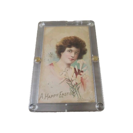 VTG 1900s Framed Happy Easter Postcard Postmarked Texas 1907? Victorian Ephemera