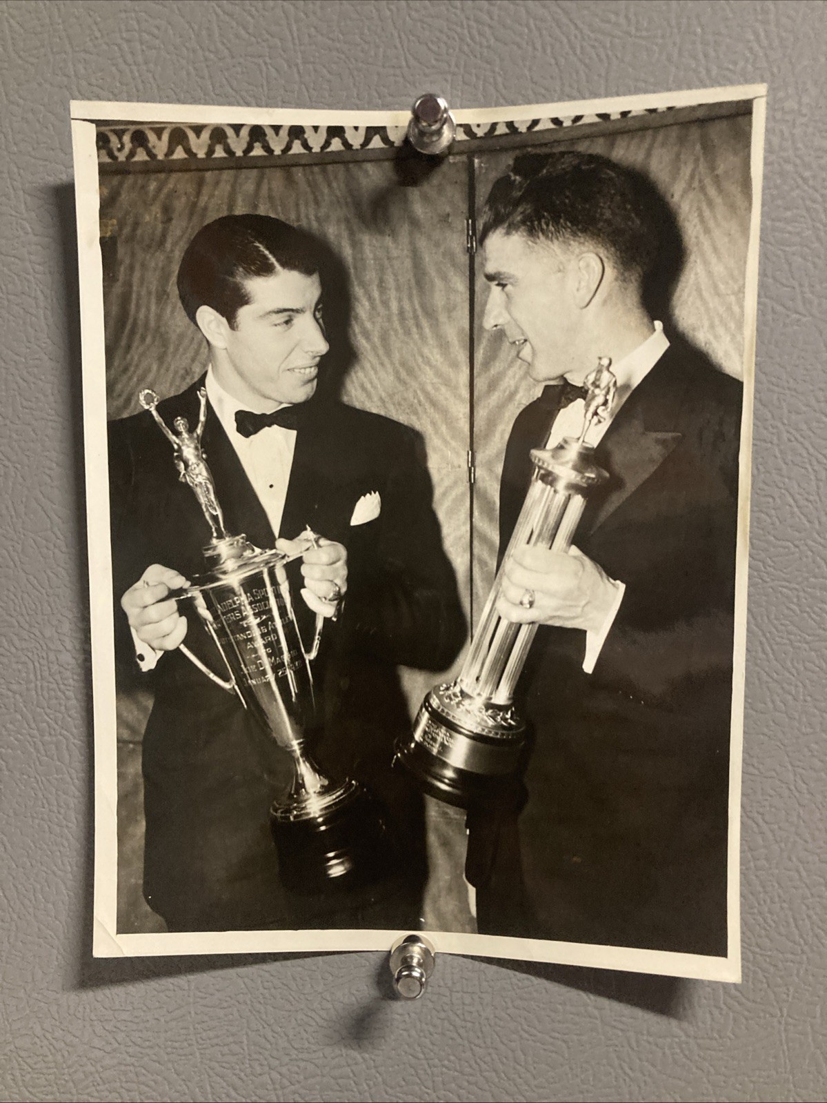 1938 Joe DiMaggio & Carl Hubbell Original Type Photo RARE