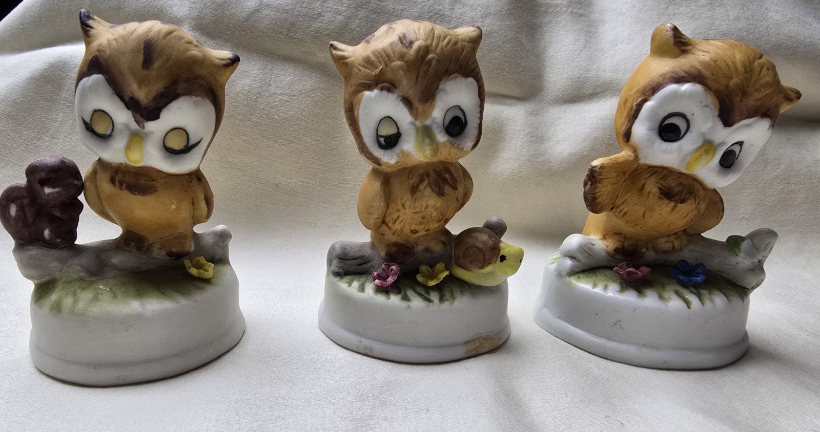 Vintage 1970\'s Price Products Ceramic Owl Figurines, Set of 3 Matte Bisque Owls