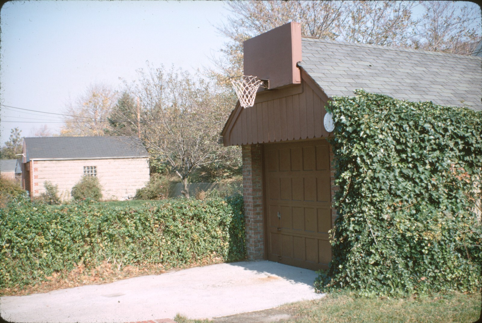 1966 Detached Garage Basketball Hoop Backyard Vintage 35mm Slide