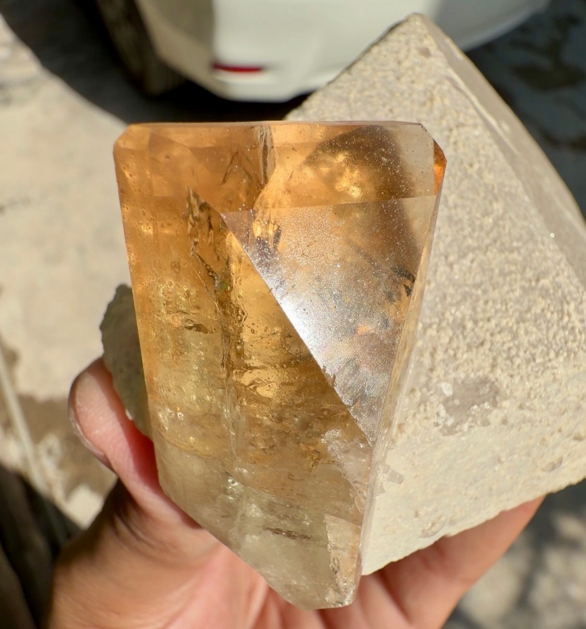 Semi Transparent Sherry Color Topaz Crystal On Feldspar From Skardu - 435 Gram