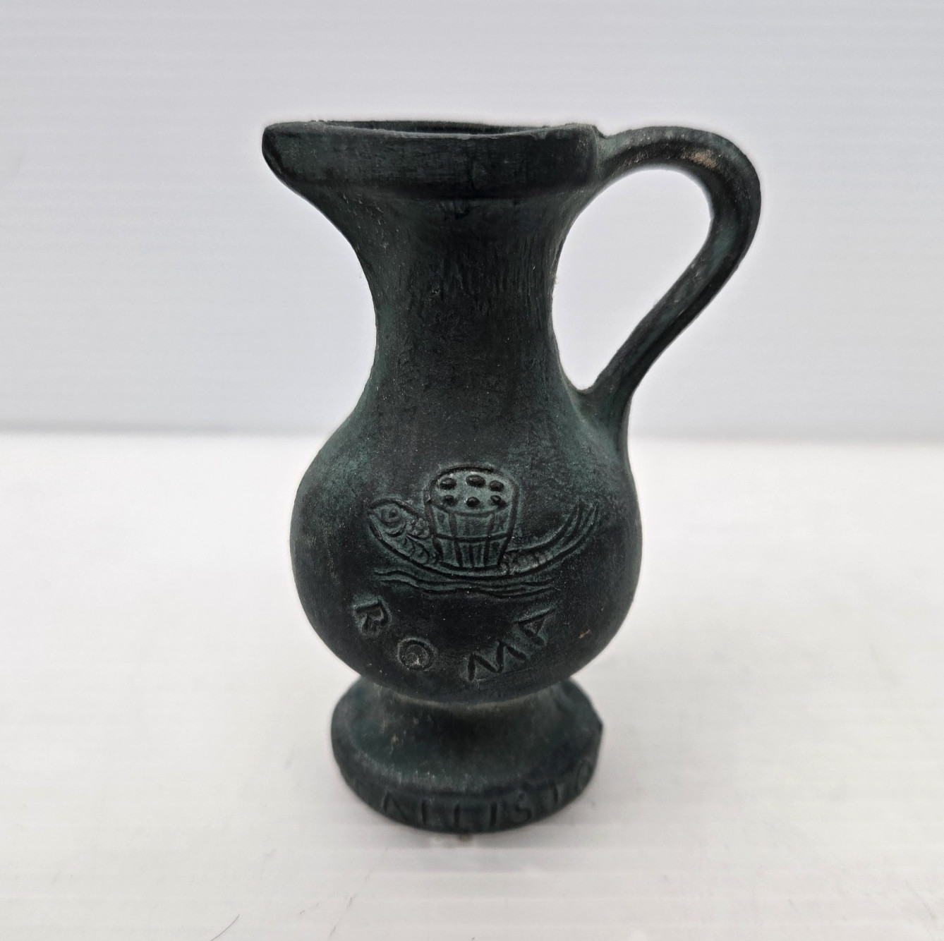 Vintage Rome Mini Bronze Pitcher Catacombs Callisto Chi Rho Alpha Omega Souvenir