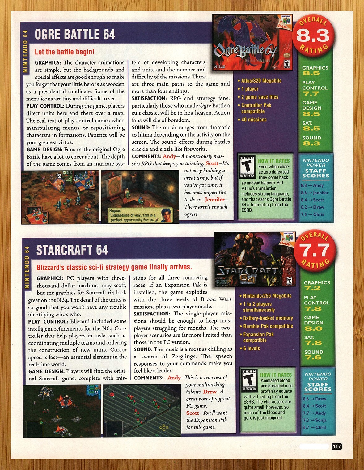 2000 Ogre Battle/Starcraft 64 Nintendo N64 REVIEW Print Ad/Poster Game Art 00s