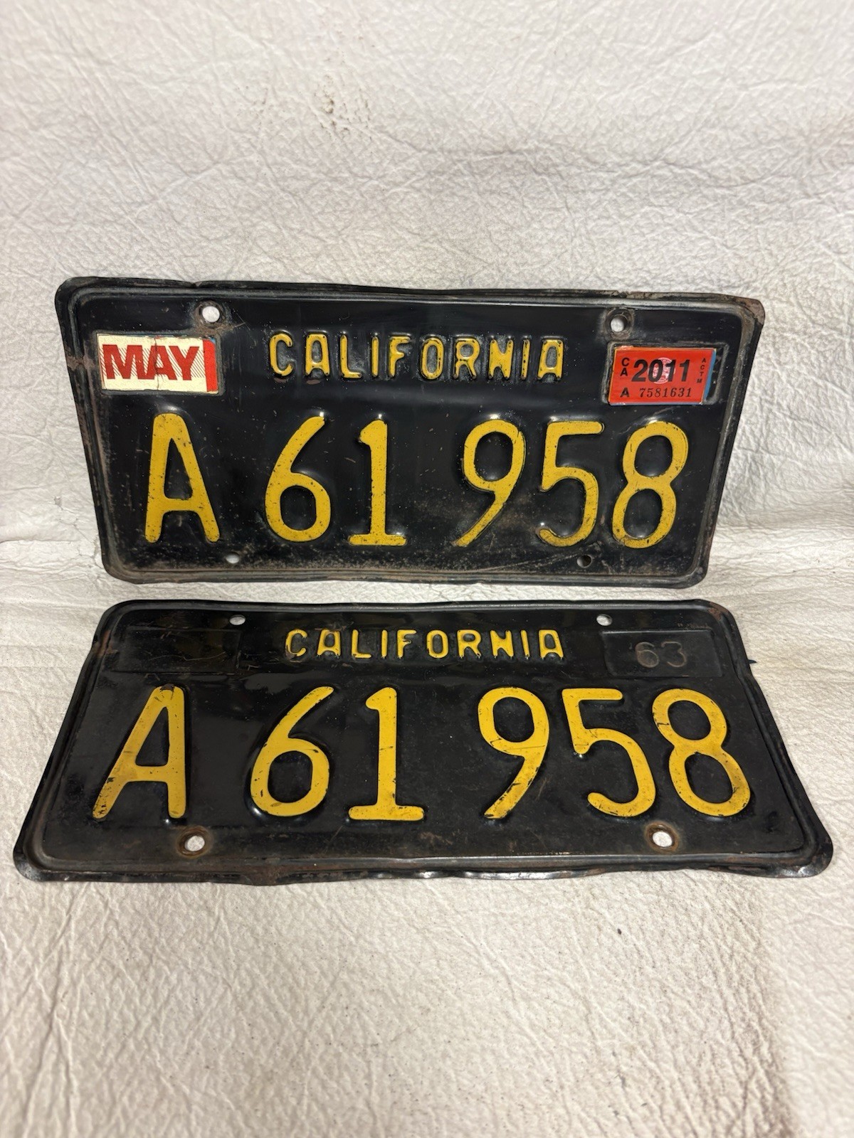 Vintage 1963 California License Plate Pair
