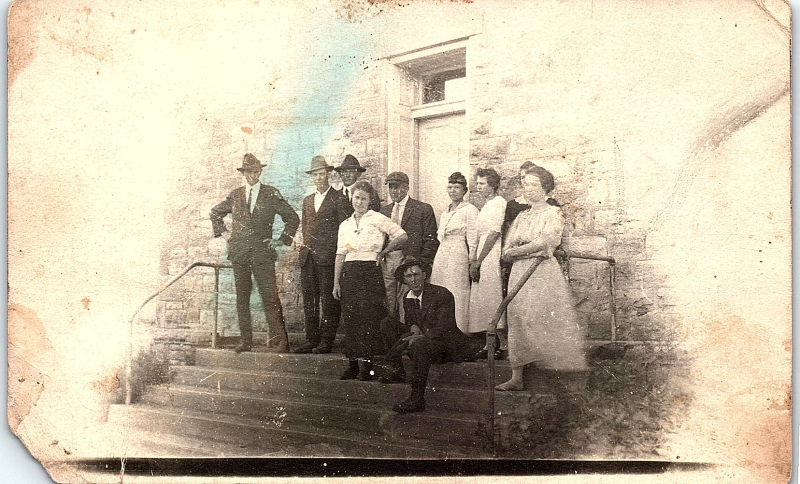 Vintage RPPC Frankley School Spring 1919 Group Outside Stone Building