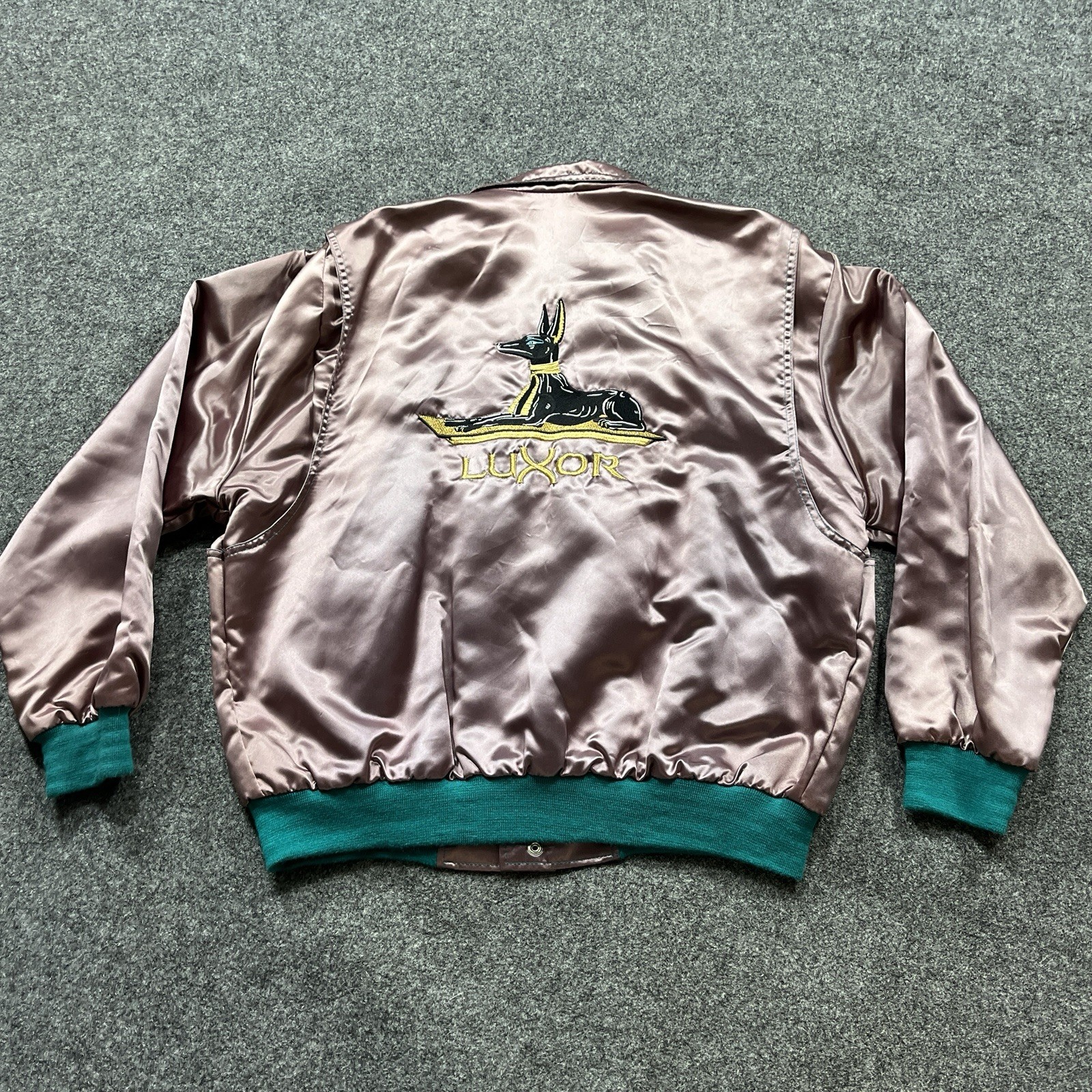 Vintage Luxor Hotel Casino Pyramid Jacket Women XL Satin Purple Anubis Las Vegas