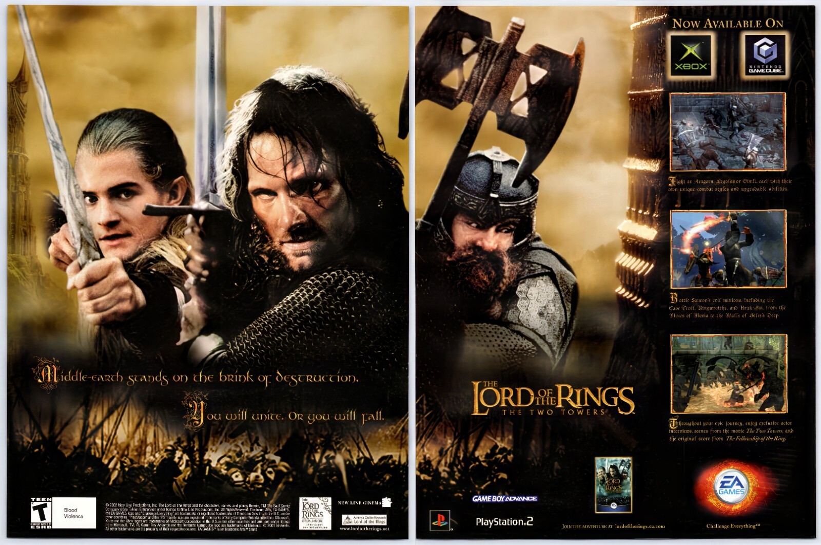 Vintage Print Ad Lord Of The Rings Two Towers PS2 GBA Original Promo Poster Art