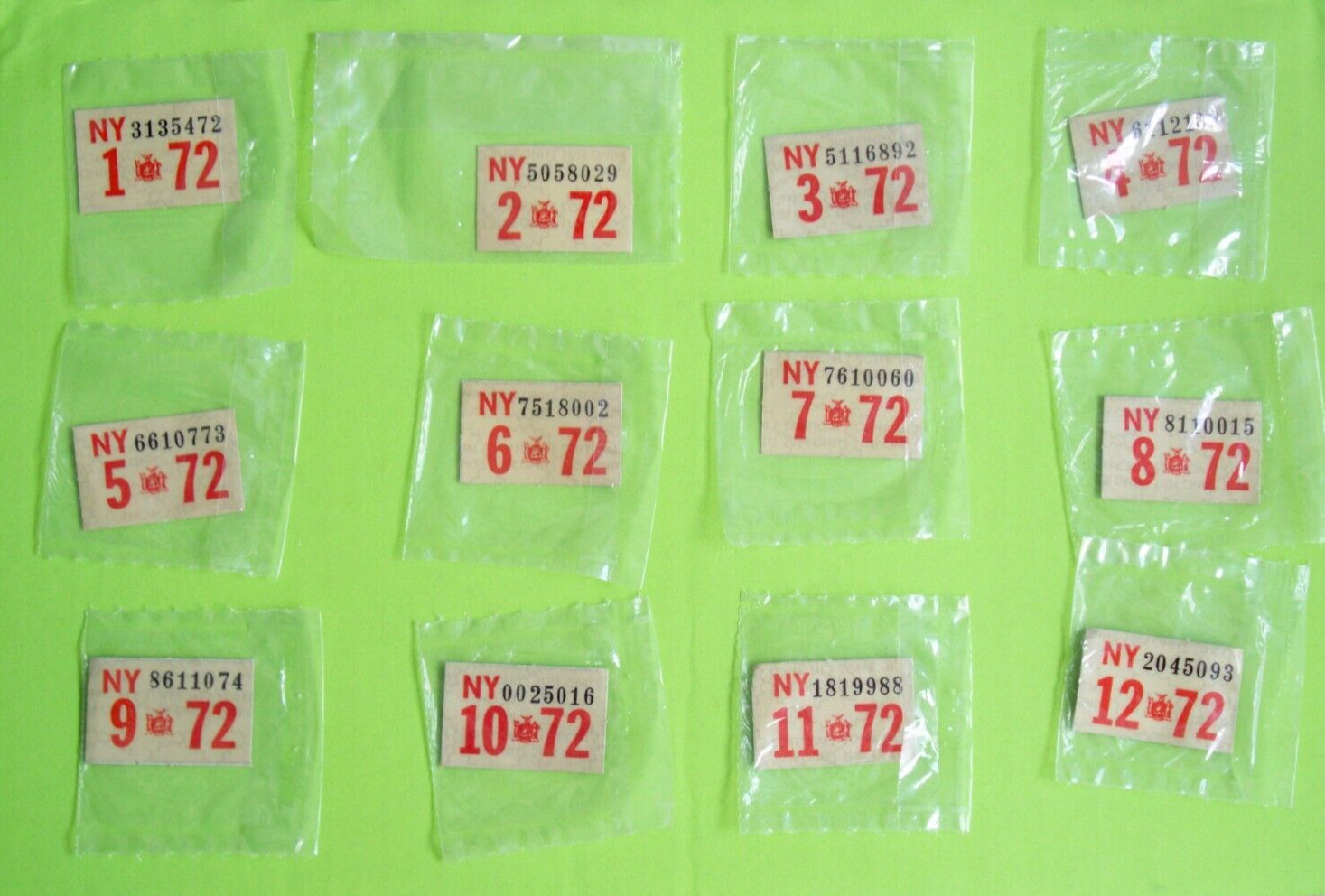 1972 New York Registration Year Sticker You Pick Month Original New In Plastic