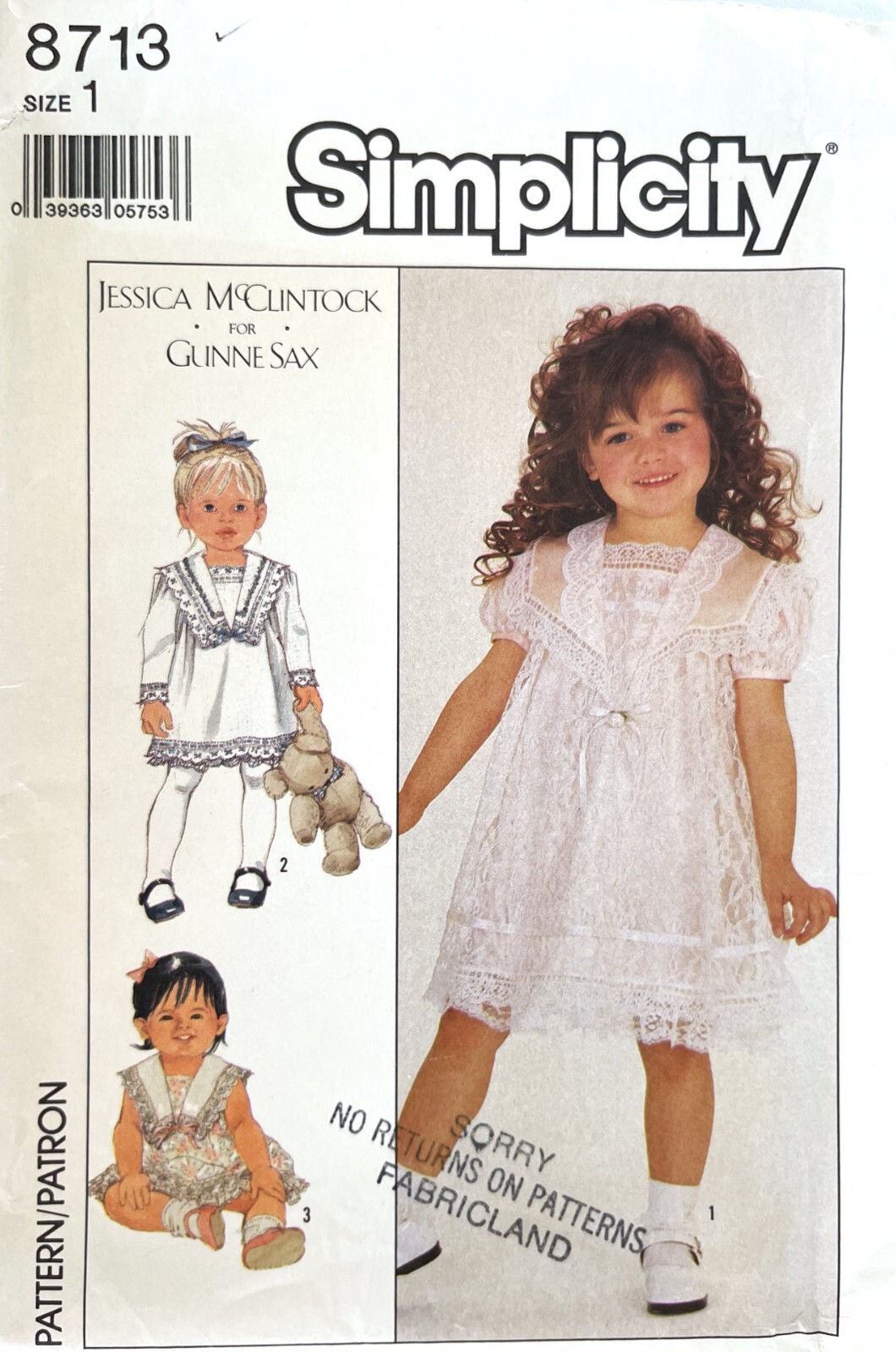 1980\'s Simplicity Toddlers\' Dress Jessica McClintock Pattern 8713 Size 1 UNCUT