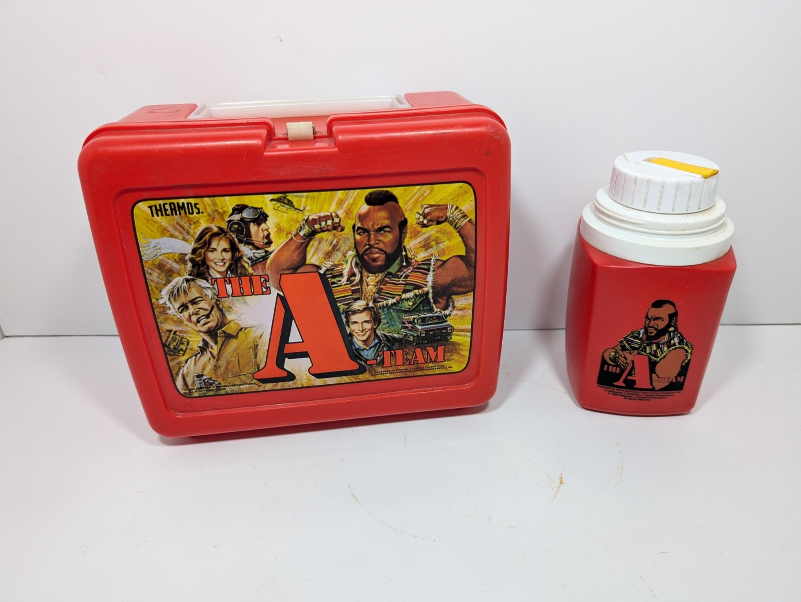 Vintage 1983 Thermos The A-Team Lunch Box With Thermos Red Plastic Mr T