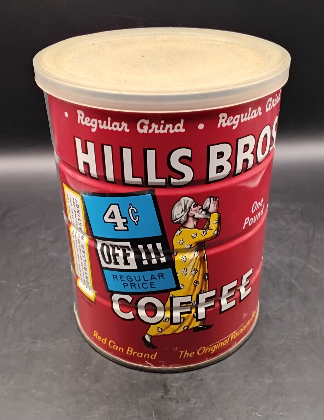 (BoxS) Vintage 1 Lb Hills Bros Coffee Can Tin Sealed Full NOS W/Lid