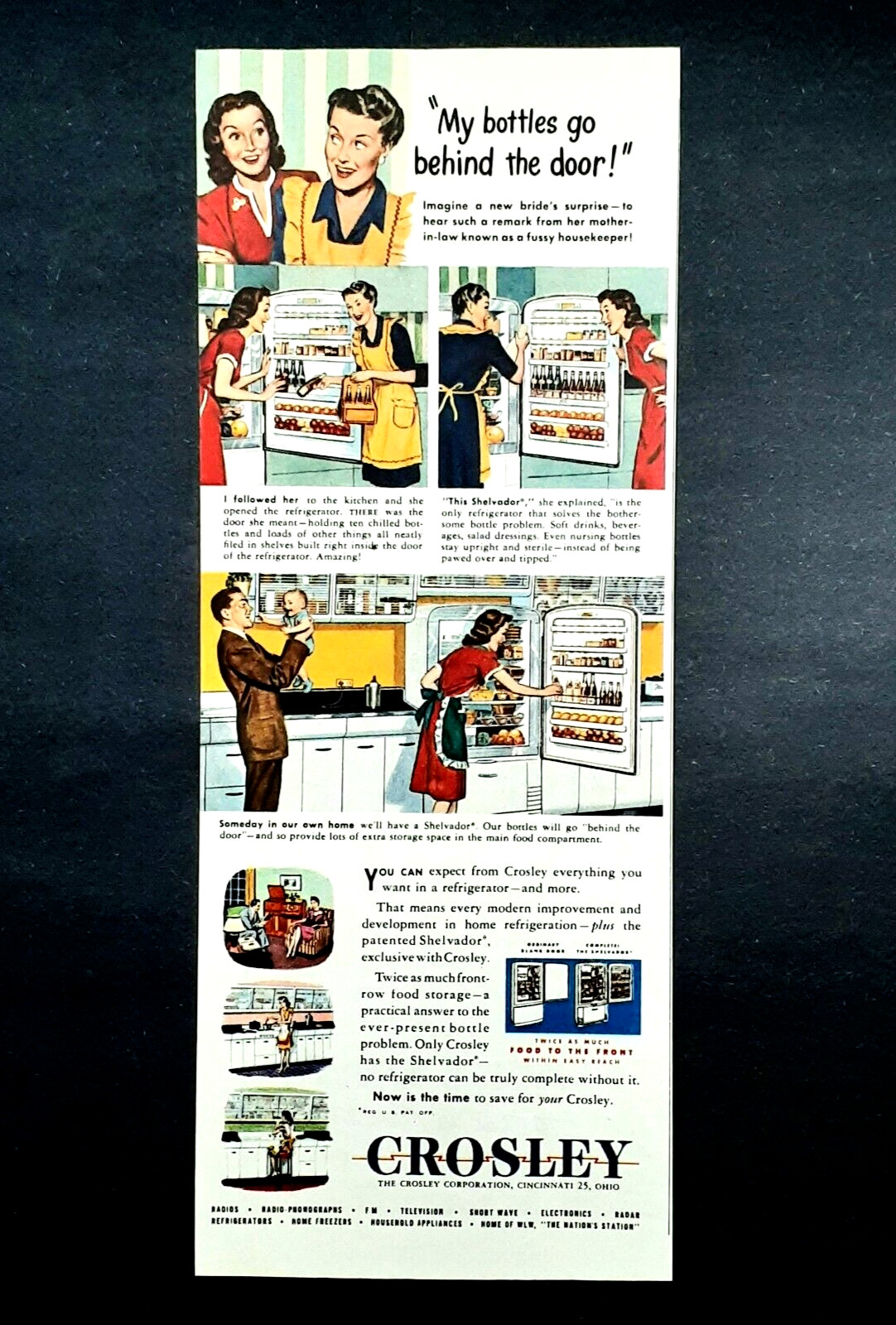 Crosley shelvador refrigerator ad vintage 1945 housewife original advertisement