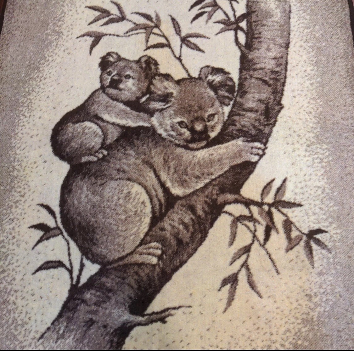 Vintage Mora Reversible Fleece Koala Bear Blanket 56”W x 76”L