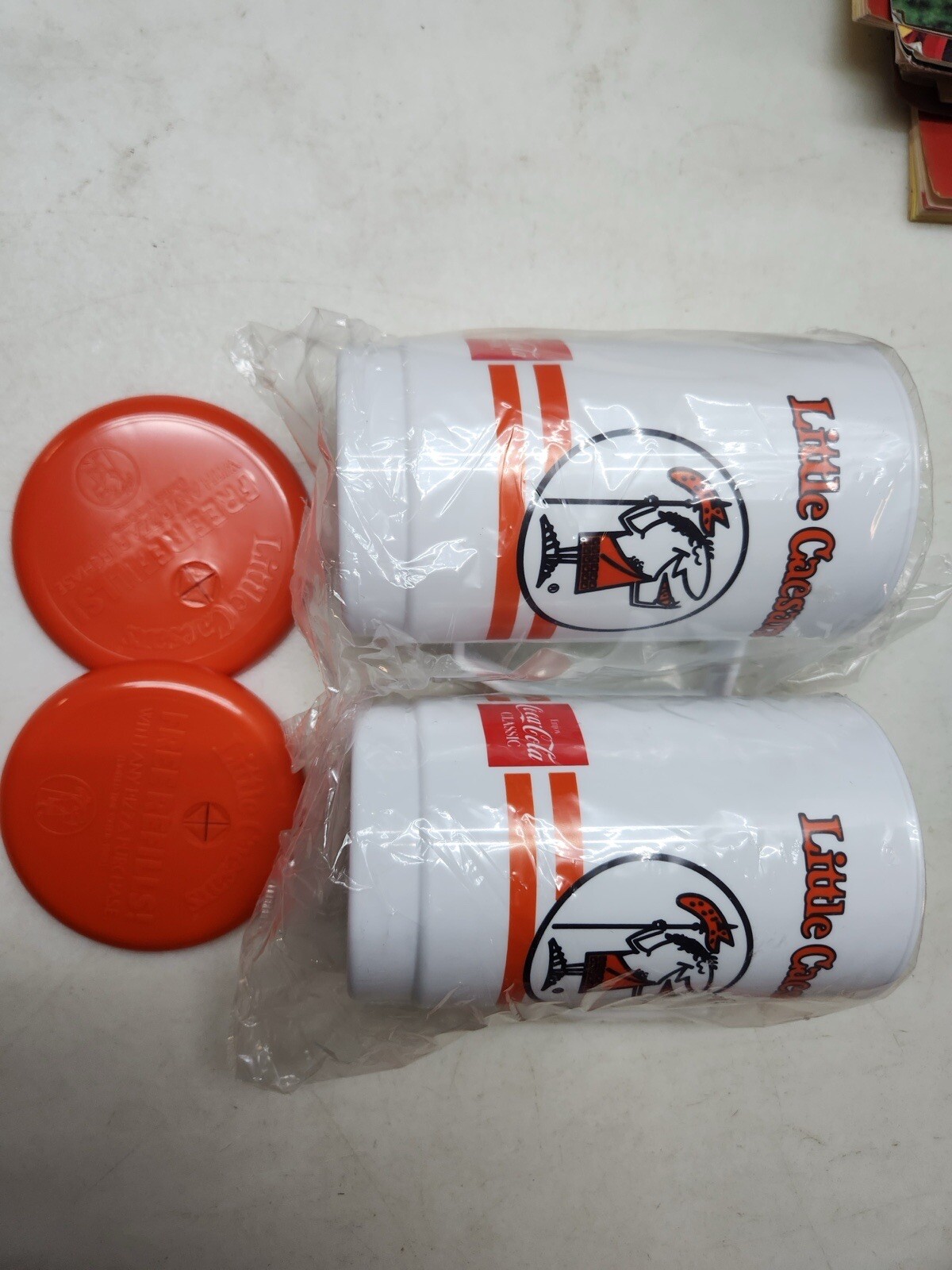Vintage Lot Of 2 Little Ceasars 32oz Mug W/ Lid