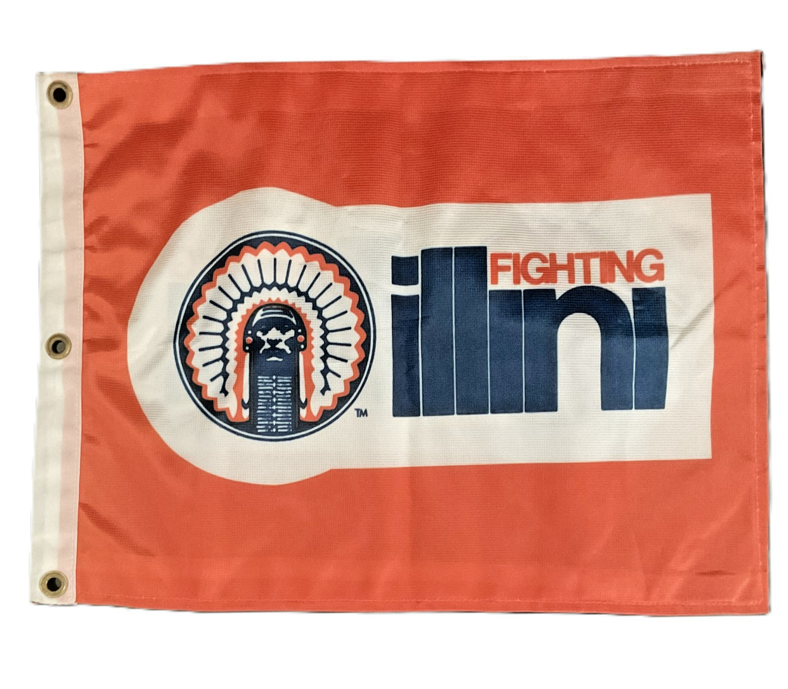 Vintage U of Illinois Fighting Illini Chief Illiniwek Flag w/grommets  11
