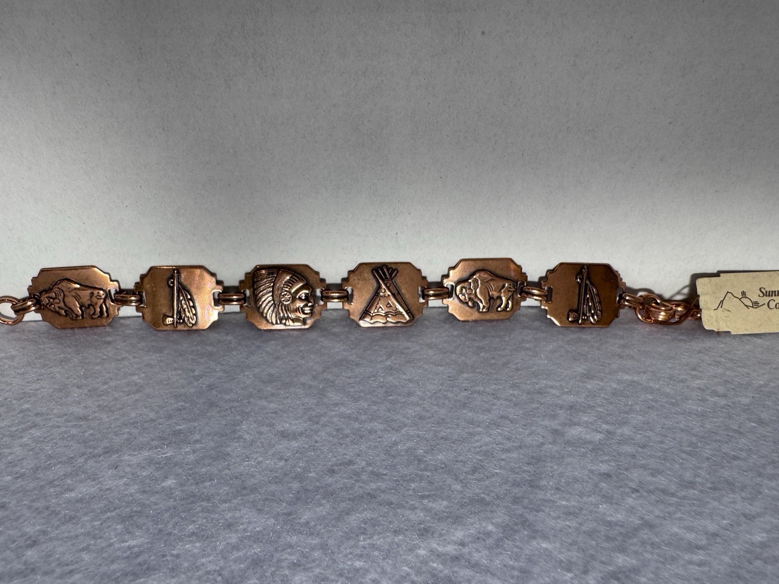  Genuine Copper Native American Motif Bracelet Buffalo Teepee Chief Design
