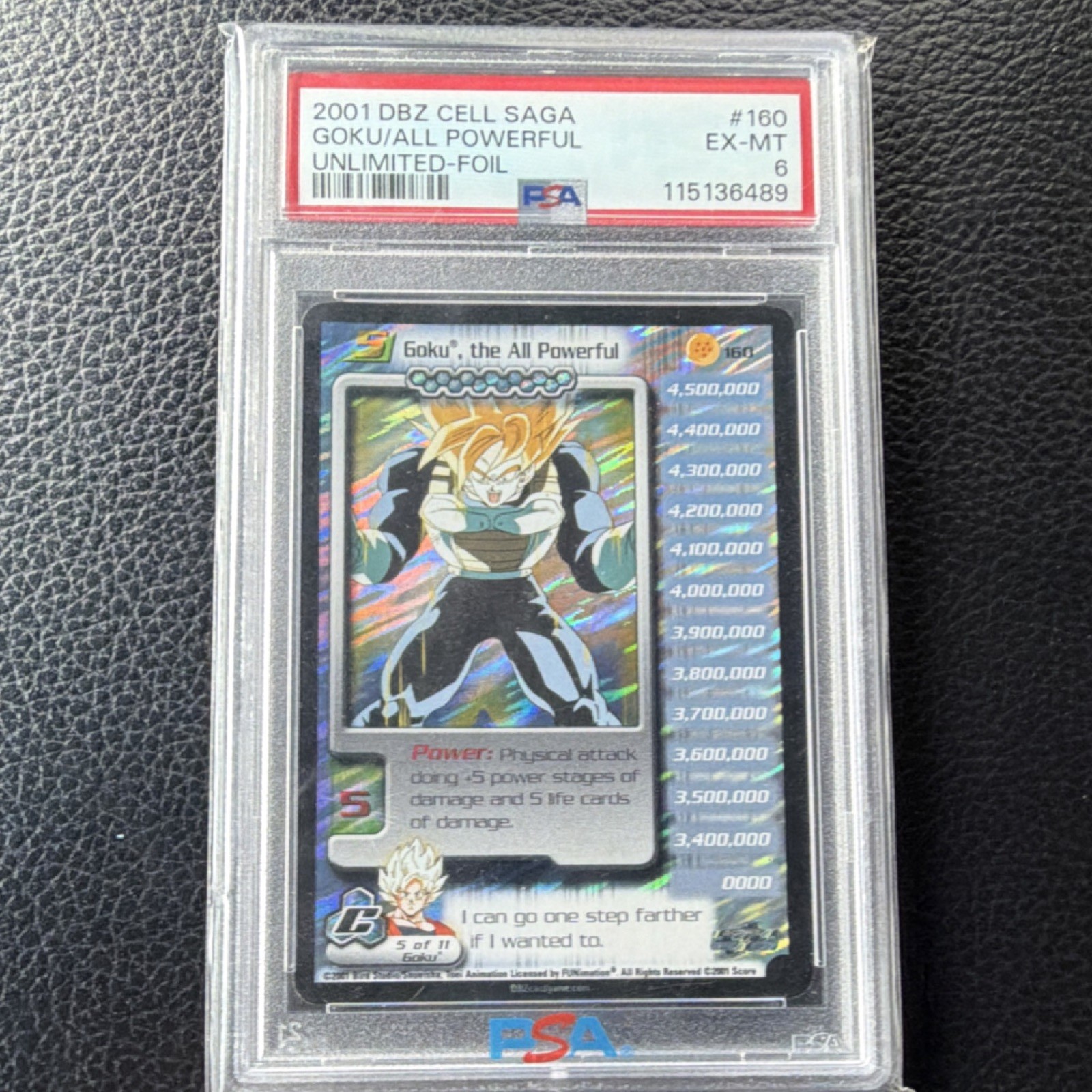 SCORE 2001 DBZ Cell Saga Goku, the All Powerful #160 Unlimited Foil PSA 6