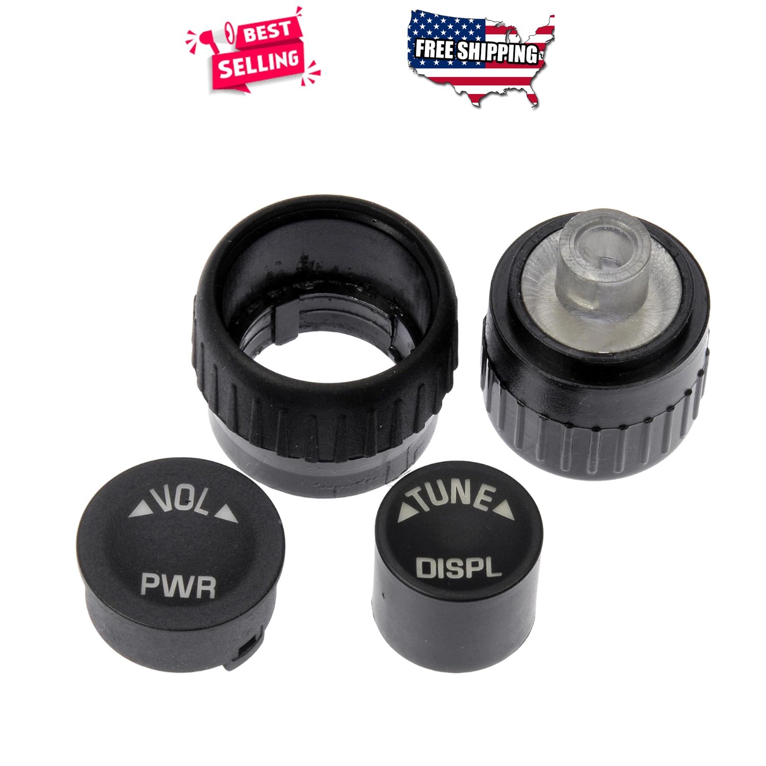 Radio Control Knob Set 4 Pack Black Replacement Fits Various Car Audio Systems