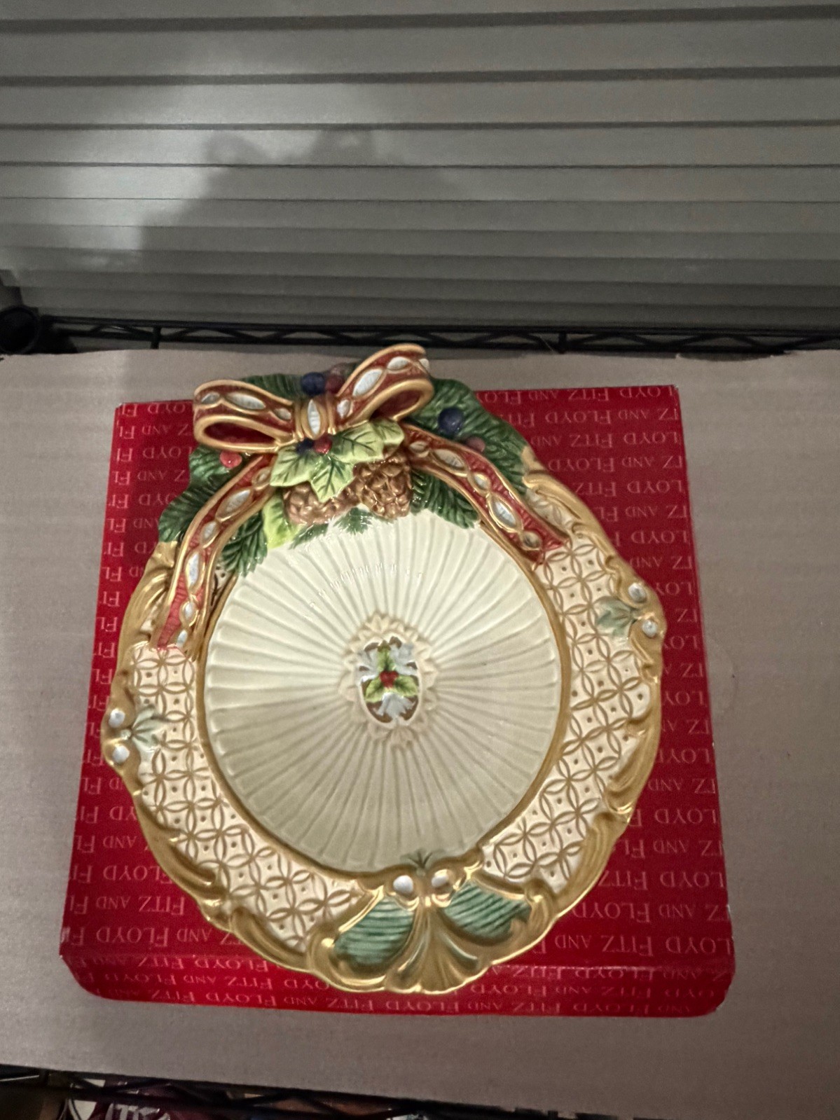 Fitz and Floyd Christmas serving dish with box 