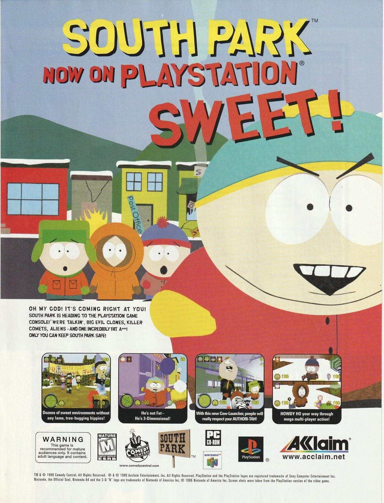 VTG 1999 South Park SWEET Now on Playstation Original Print Ad 21x27cm EGM 123