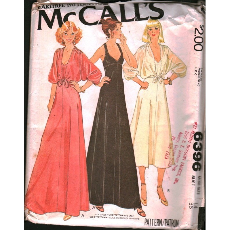 Vintage 1970s McCalls 6396 Sewing Pattern Misses Slip Dress Cover Up Size 14 B36