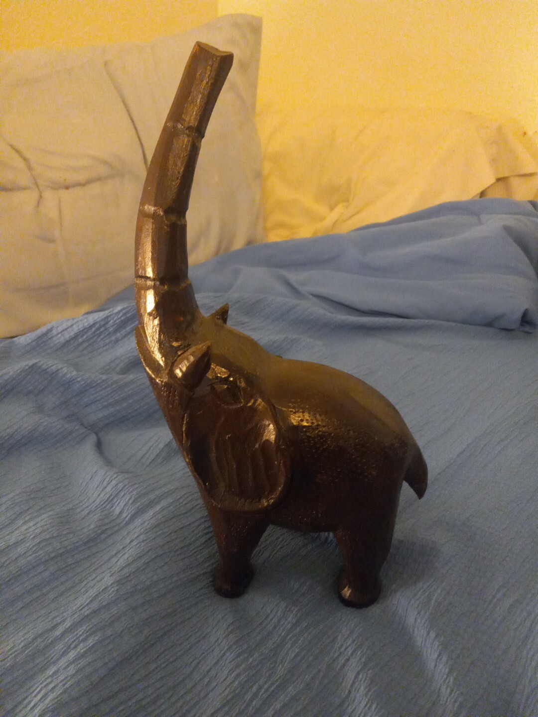 Vintage Wooden Hand Carved Elephant Sculpture Signed