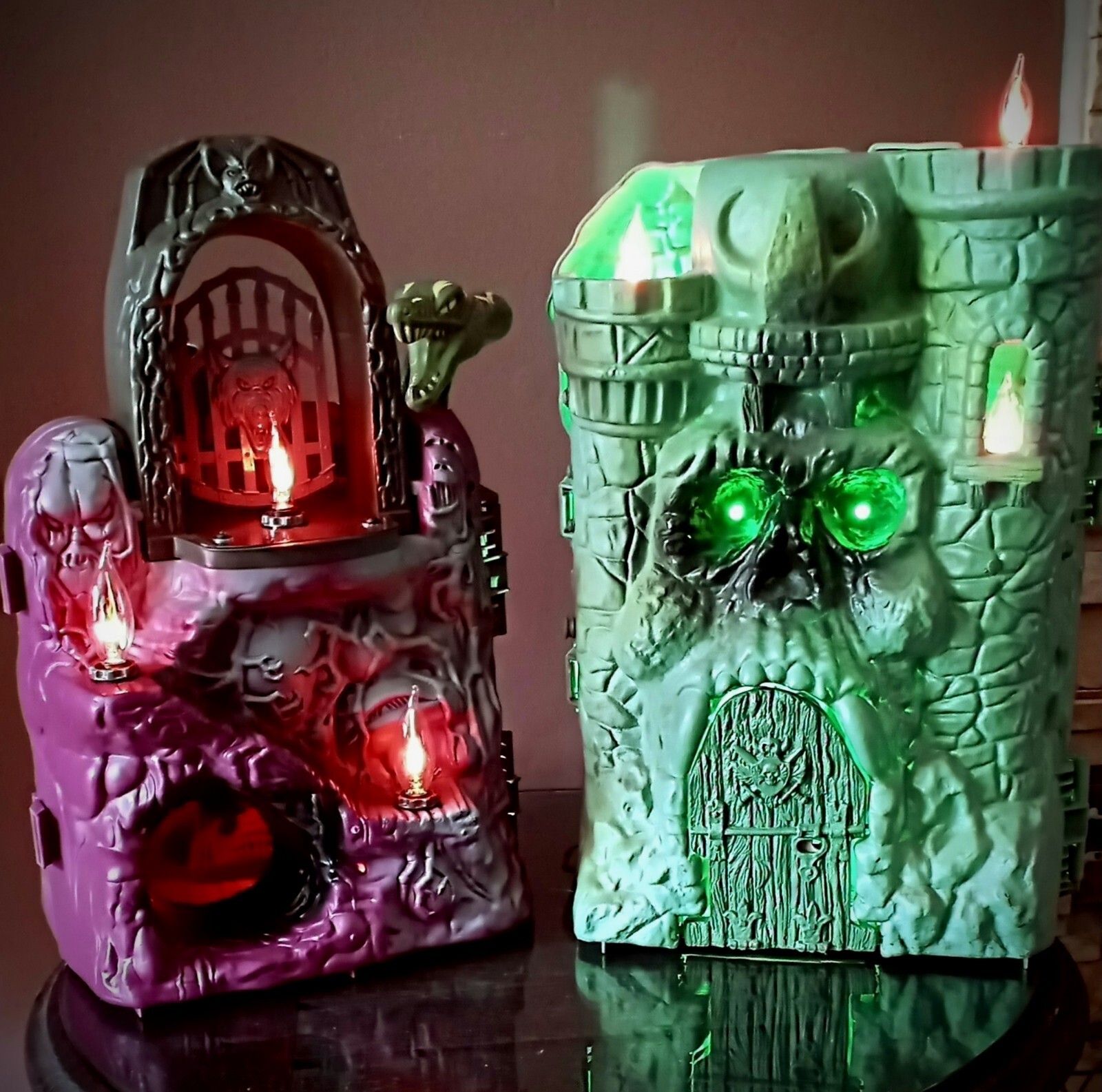 Vintage Folk Art He Man Skeletor Castle CustomTable Desk Lamp Lighted Set 80’s
