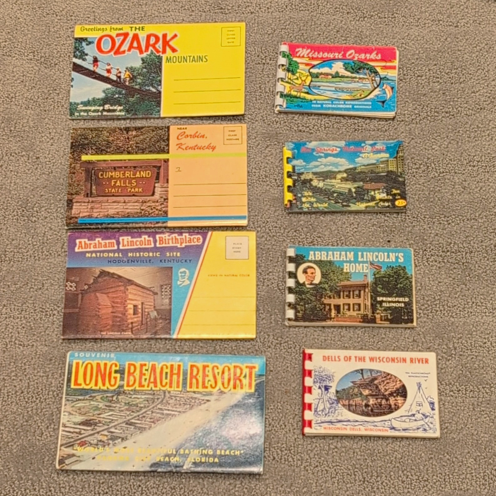 Vintage Souvenir Postcard Booklets - Ozarks Lincoln Corbin Long Beach Wisconsin