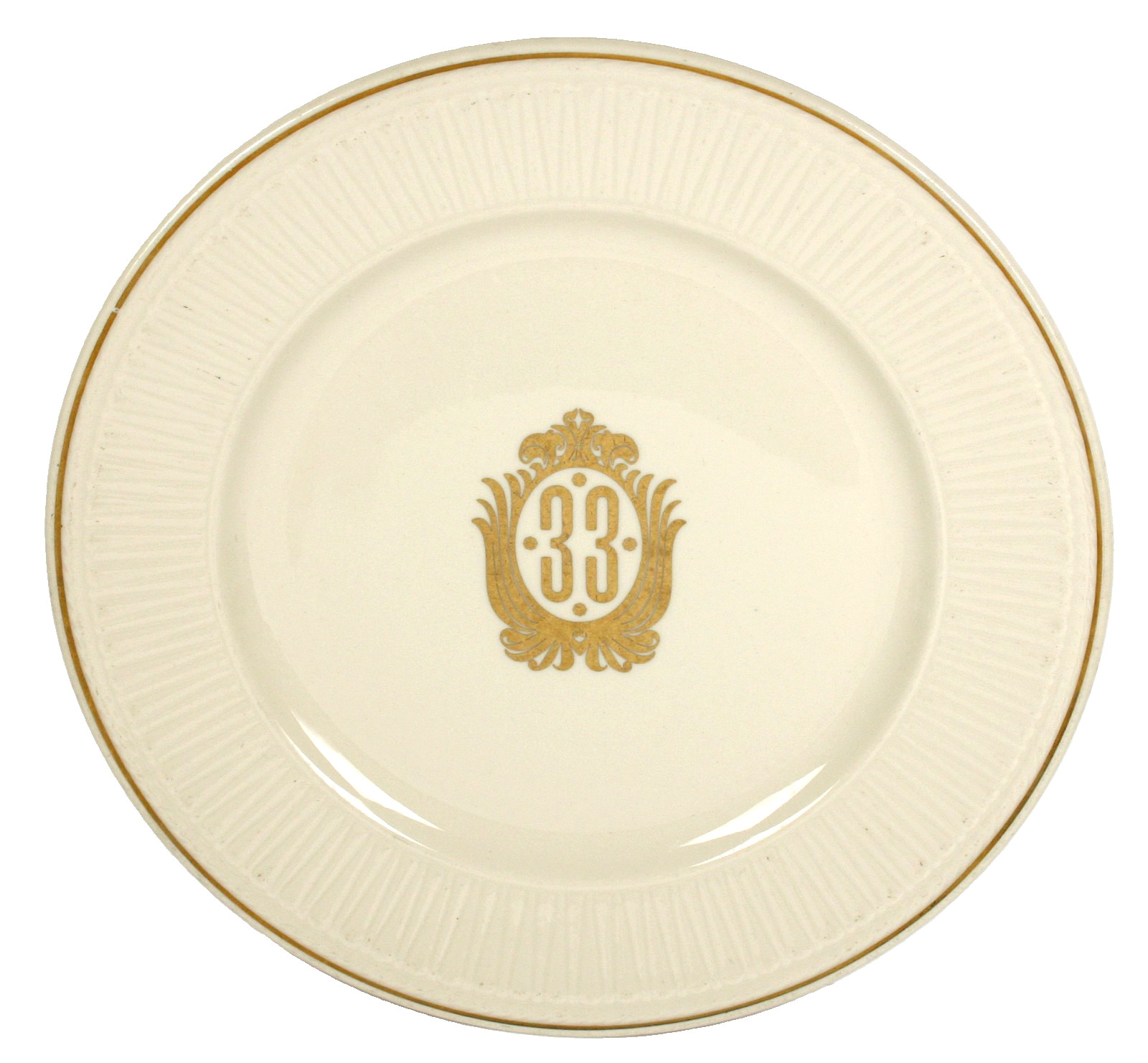 1980s VINTAGE DISNEY DISNEYLAND CLUB 33 RESTAURANT DINNER PLATE GOLD TRIM 10.25