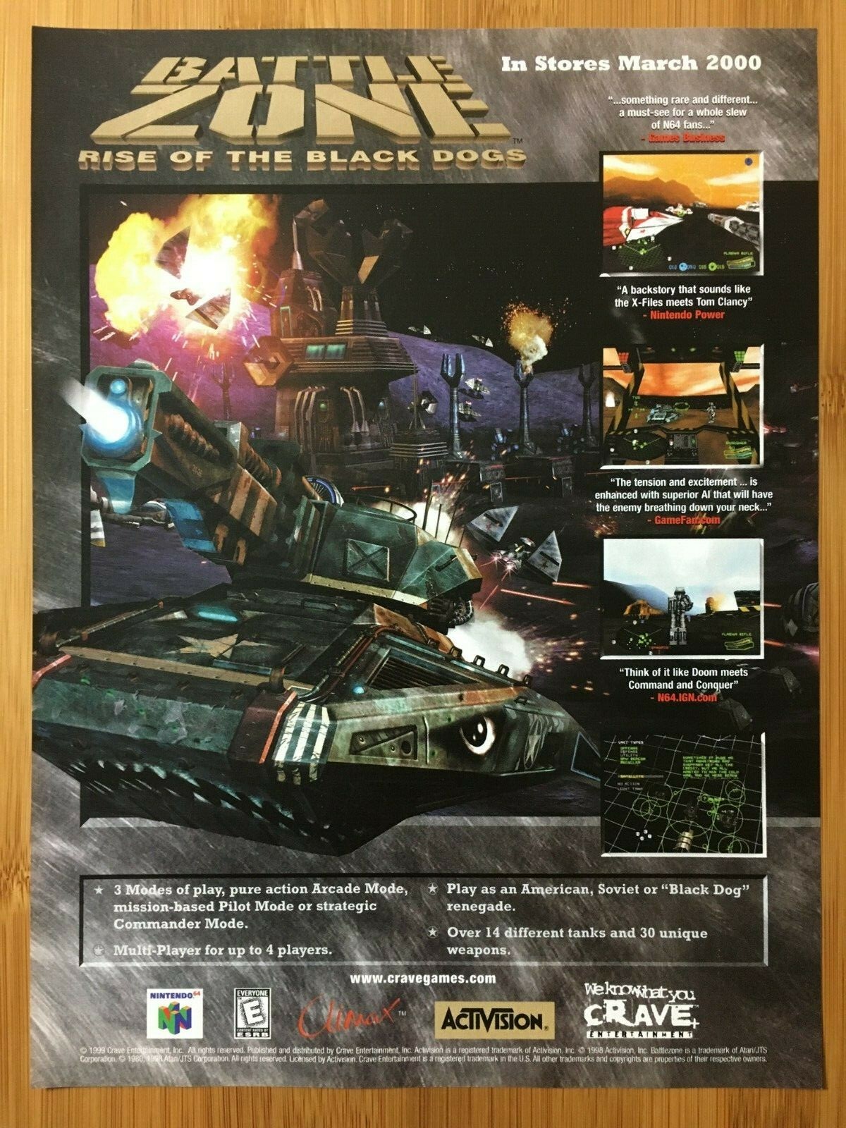 2000 Battlezone: Rise of the Black Dogs N64 Vintage Print Ad/Poster Promo Art