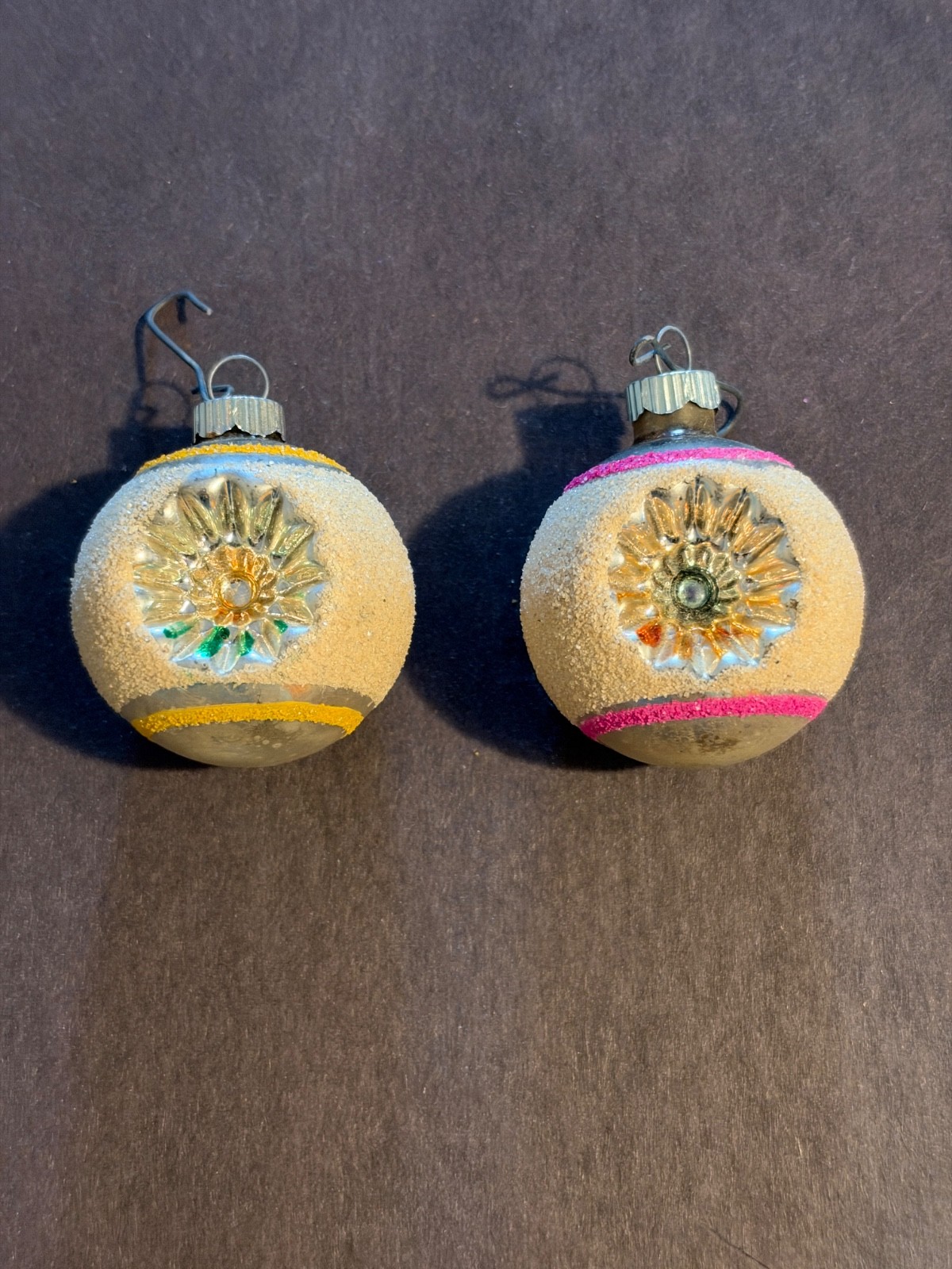 2 shiny brite vintage double indent ornaments