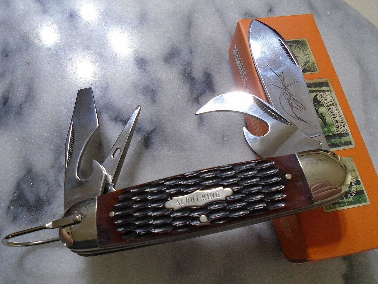Marbles Scout King 4 Blade Jig Bone Pocket Knife Can Open Cap Lifter MR468 New