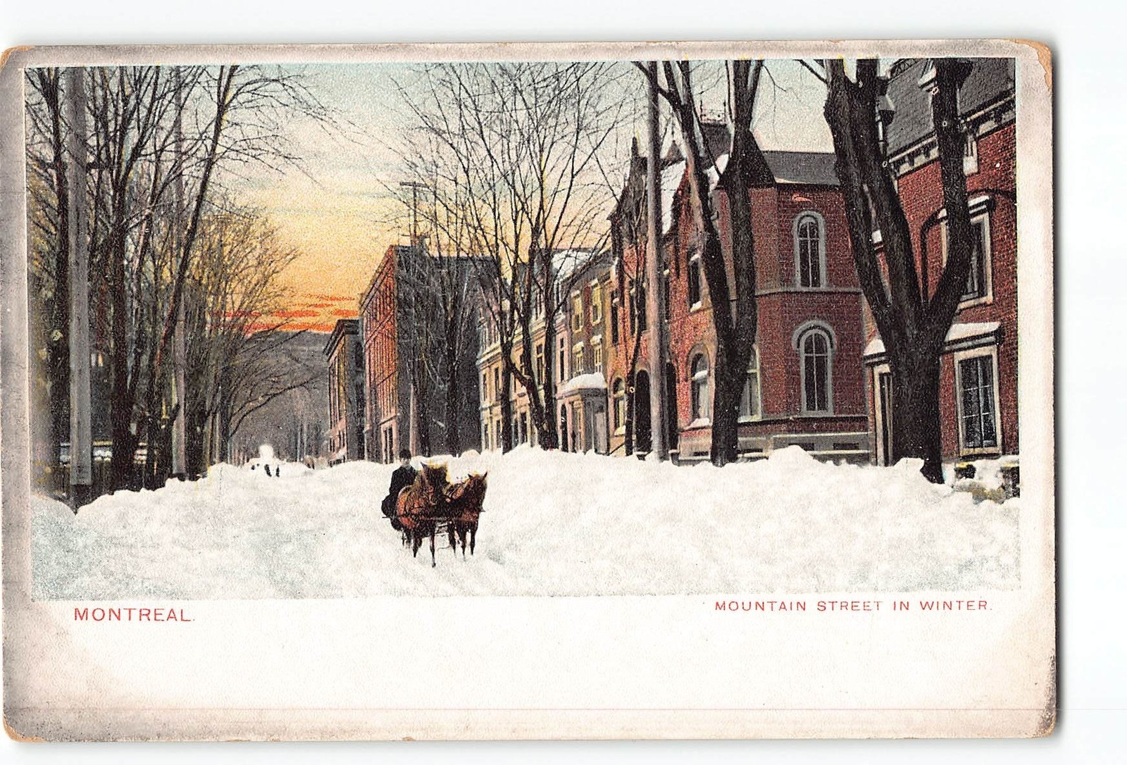 Montreal Canada Postcard 1907-1915 Mountain Street In Winter