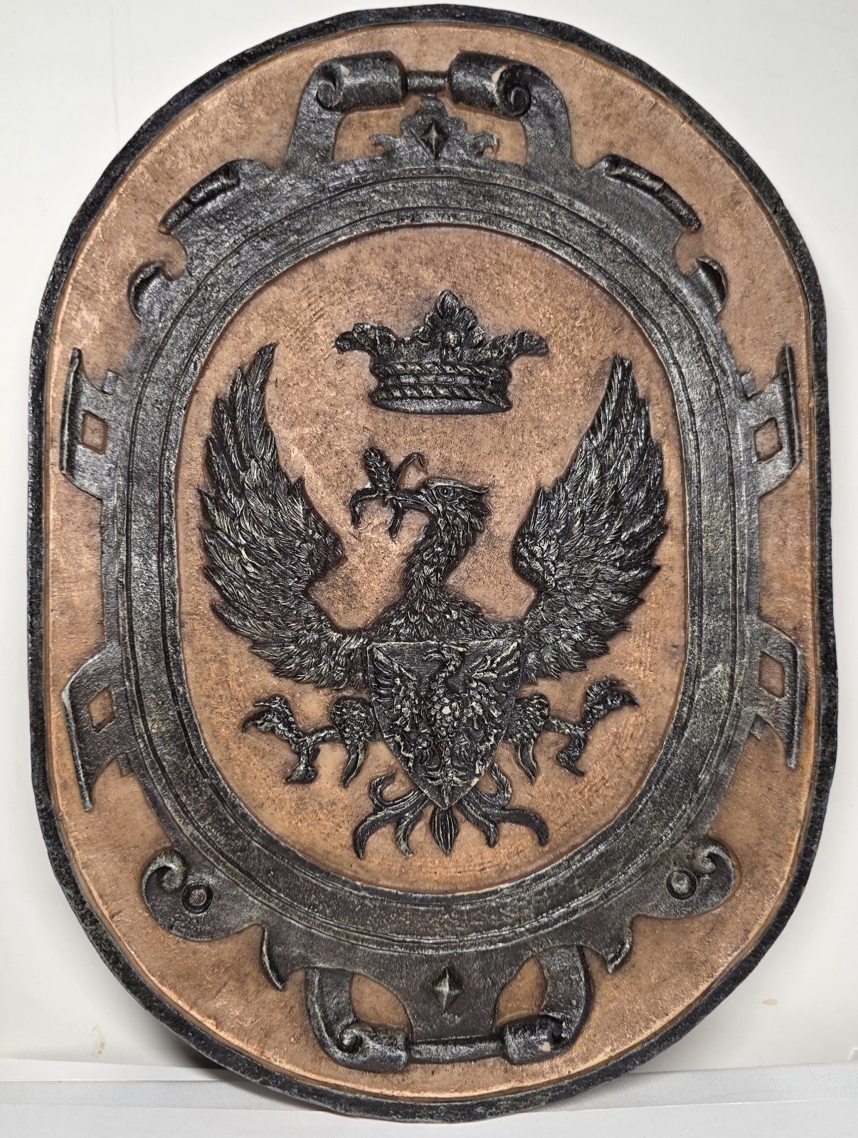 Decorative Double-Headed Eagle Crest Wood/Metal Plaque