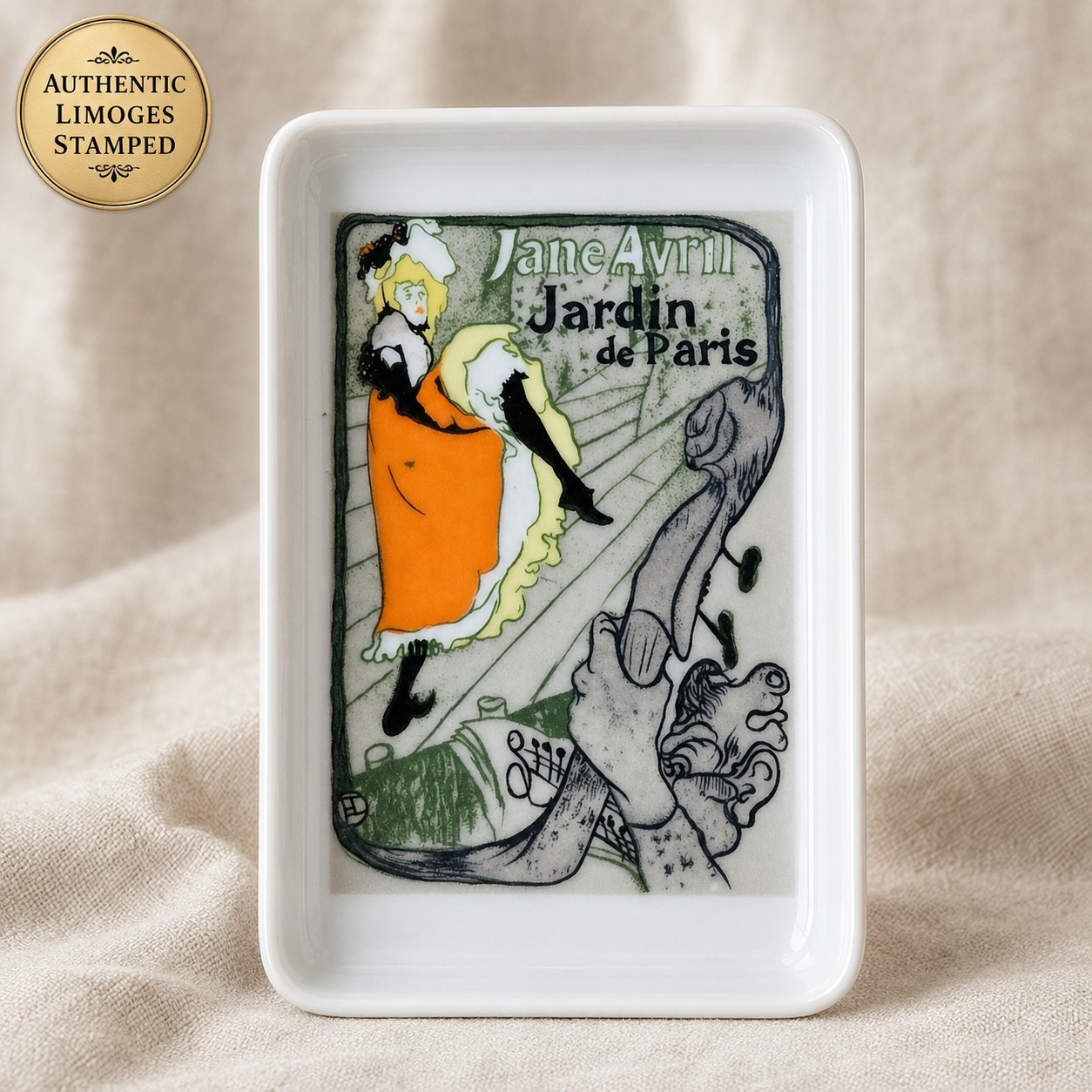 VTG Limoges France Ashtray Toulouse Lautrec Jane Avril Porcelain Trinket Tray