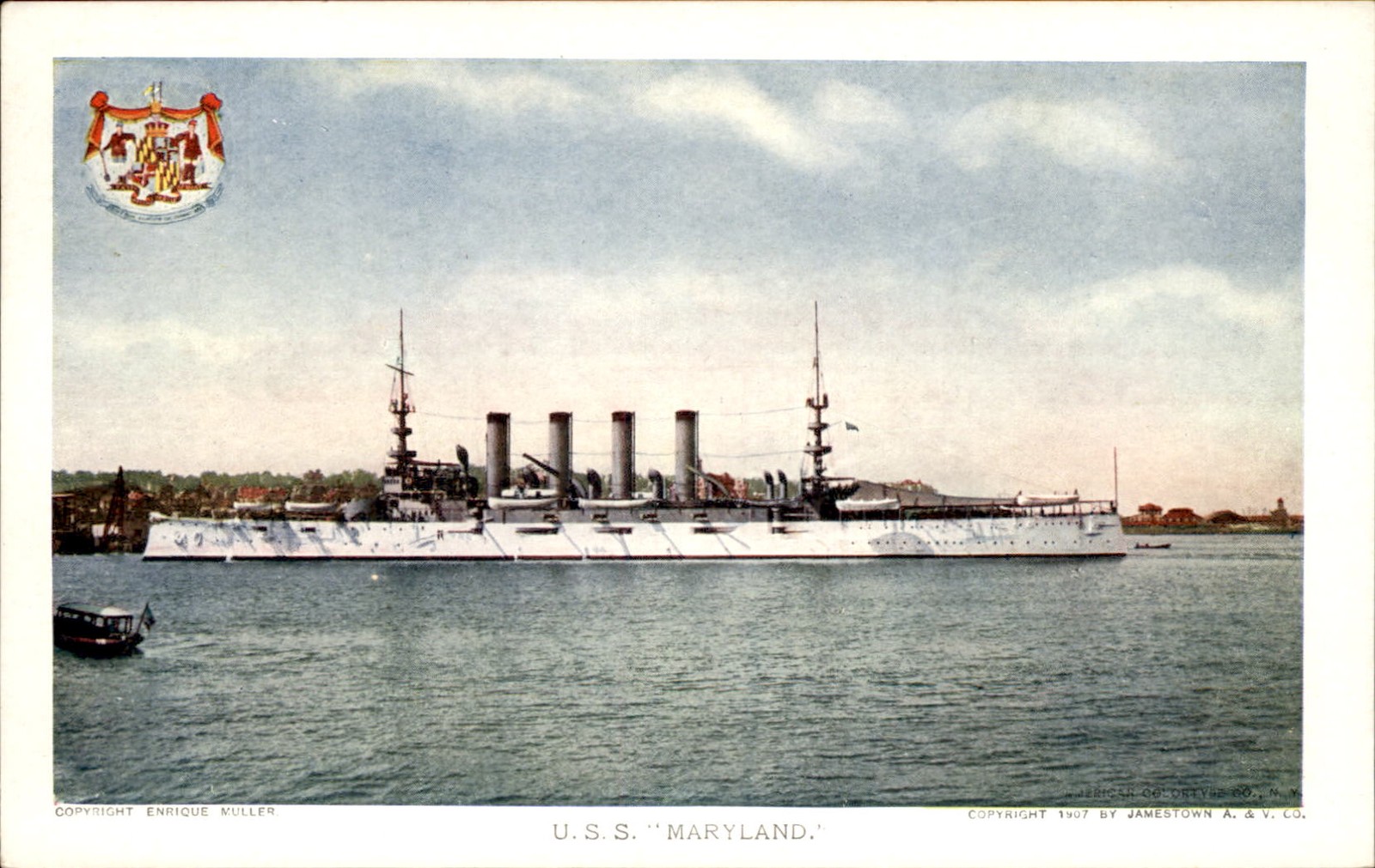 Armored cruiser USS Maryland 1907 Jamestown Expo Postcard bhn