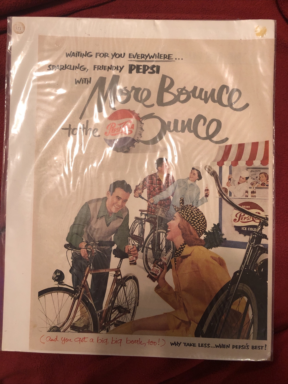 Pepsi-Cola - 1950's Magazine AD - Couples Bicycles Art Retro Cap - VTG
