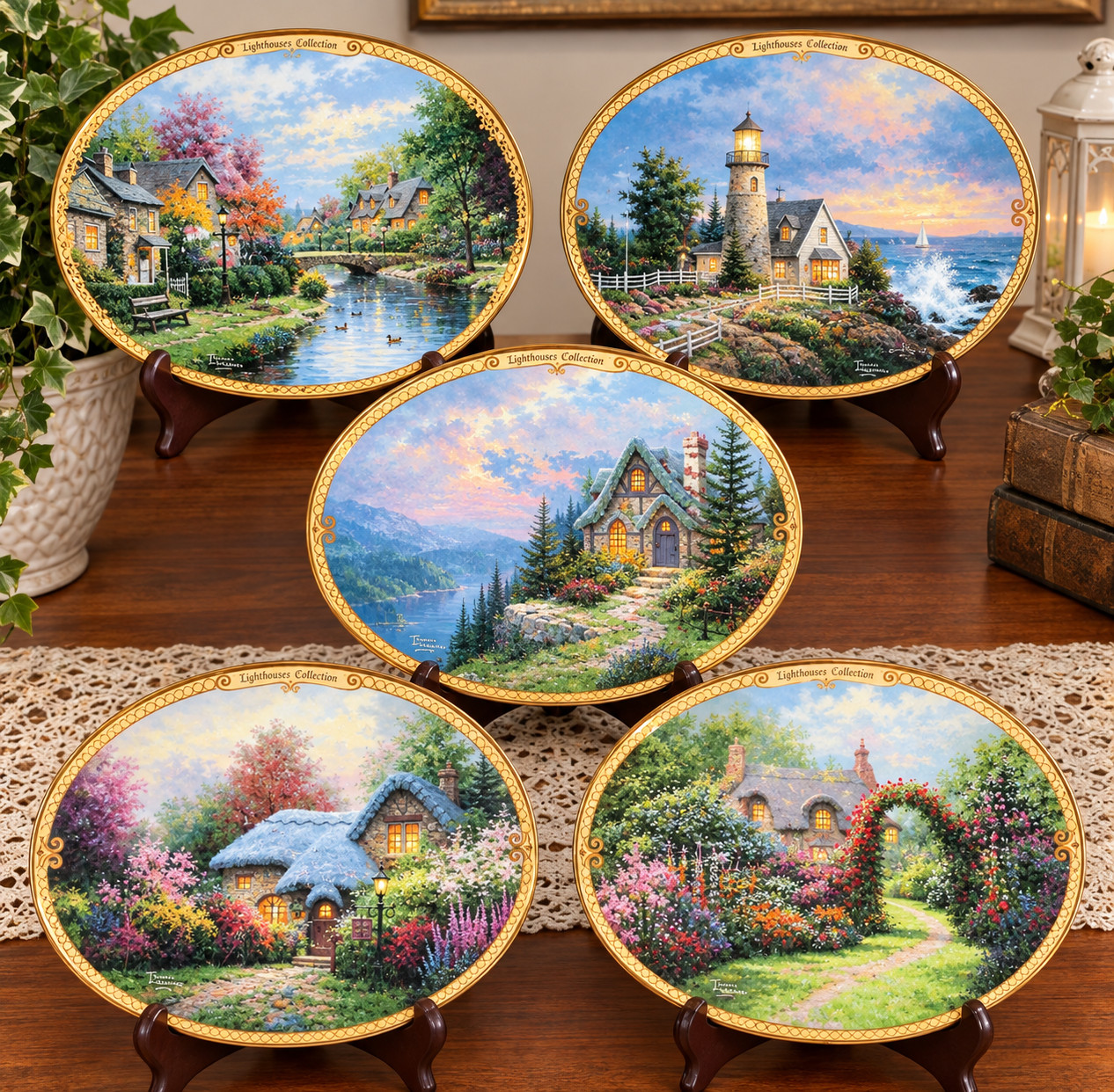 5 Bradford Exchange Painter of Light Thomas Kinkade collectible plates Rainbow 