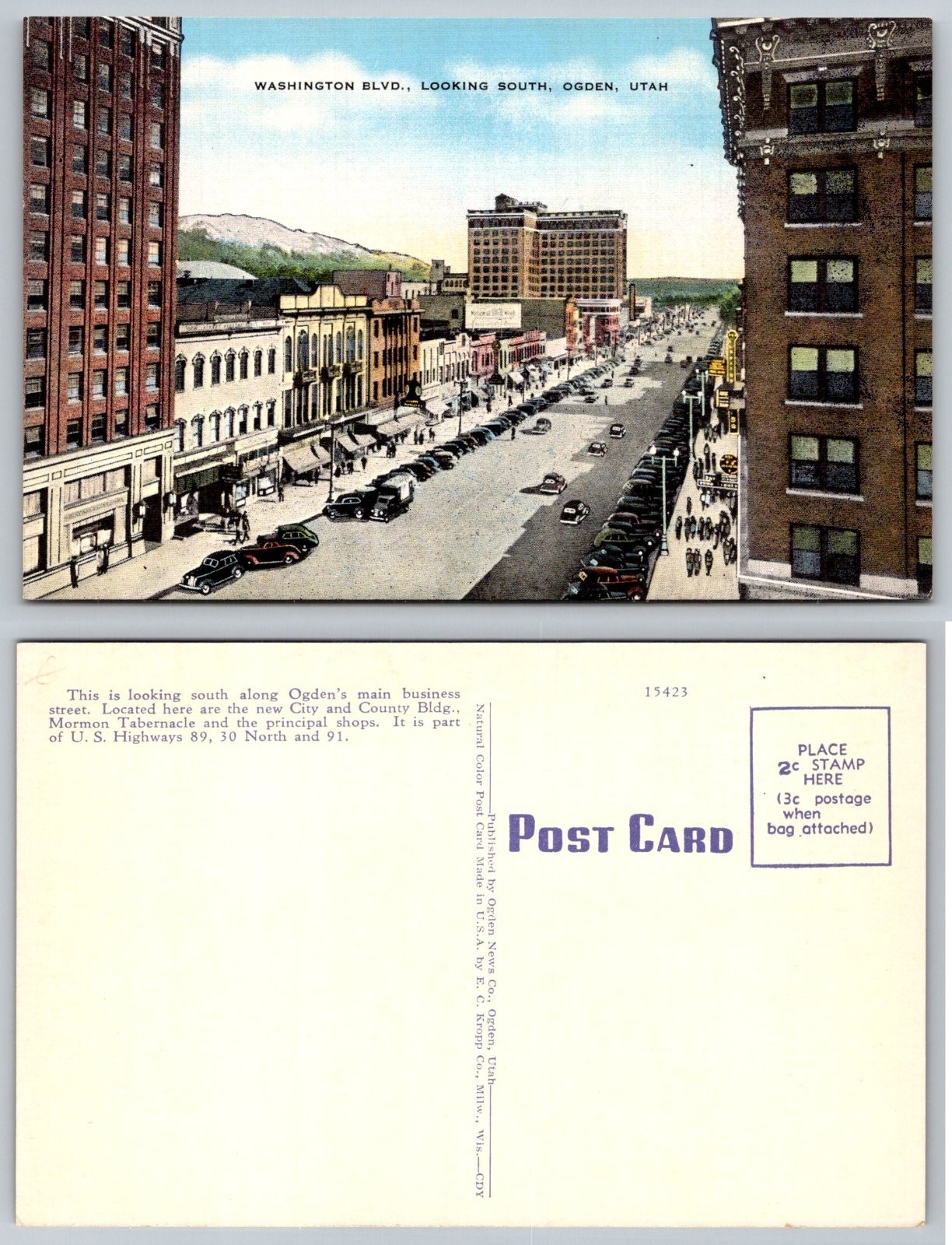 Ogden Utah Washington Boulevard Main Street View Postcard