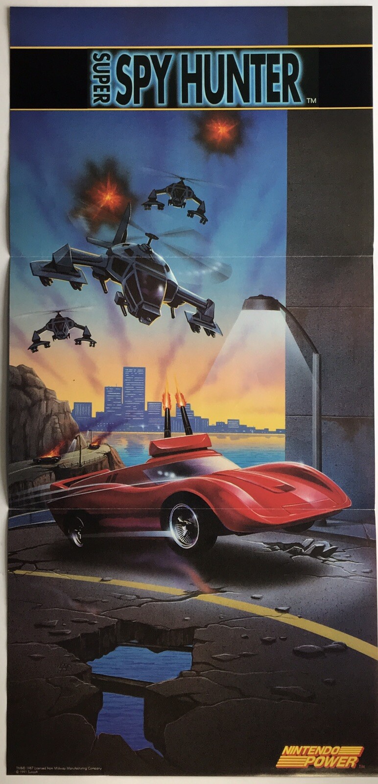 Super SPY HUNTER SNES VTG 1991 Orig Nintendo Power Poster Sunsoft 28x58cm NIN 25