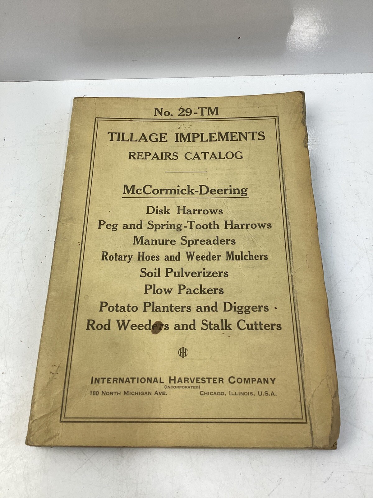 McCormick Deering No. 29-TM Tillage Implements Repairs Catalog