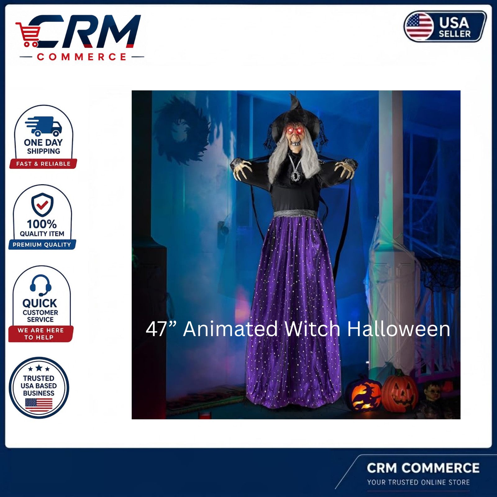 47” Animated Witch Halloween Decorations Outdoor Indoor Talking Sound Activated