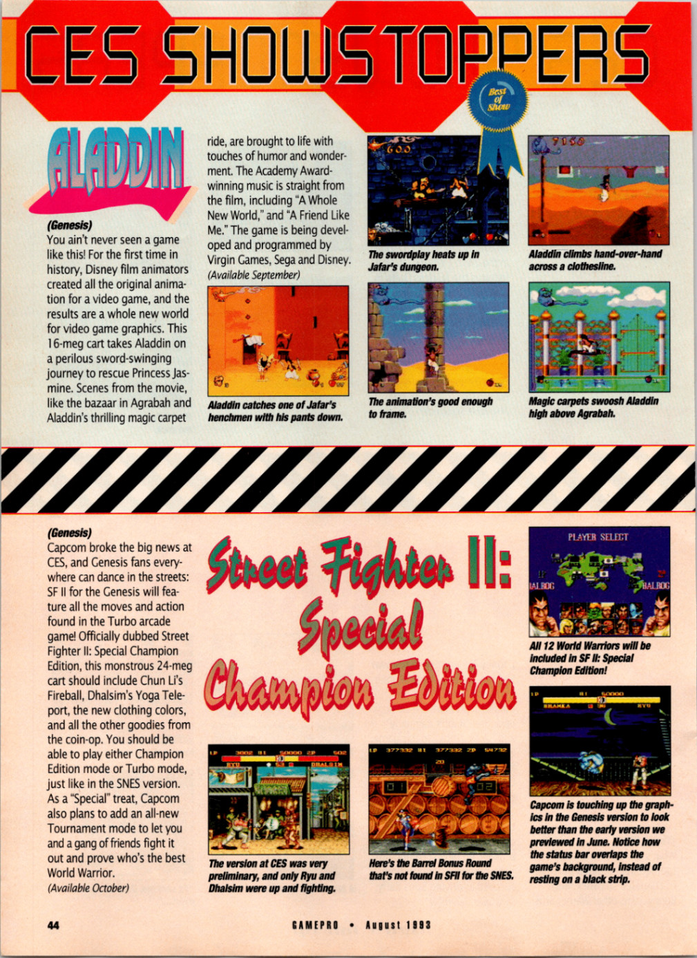 GamePro Magazine Article CES Showstoppers Aladdin Street Fighter II 1993