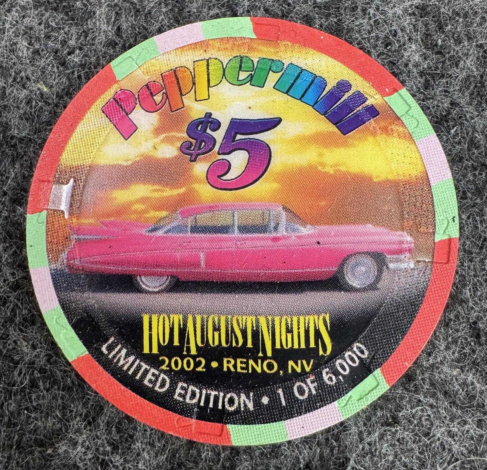 2002 Peppermill Hot August Nights $5 Casino Poker Chip Limited Edition 6,000