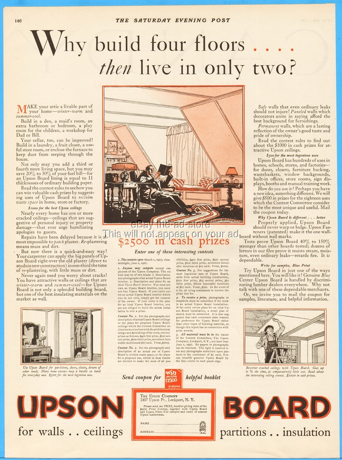 1927 Upson Board Lockport New York Fiberboard Panel Home Remodeling Ad
