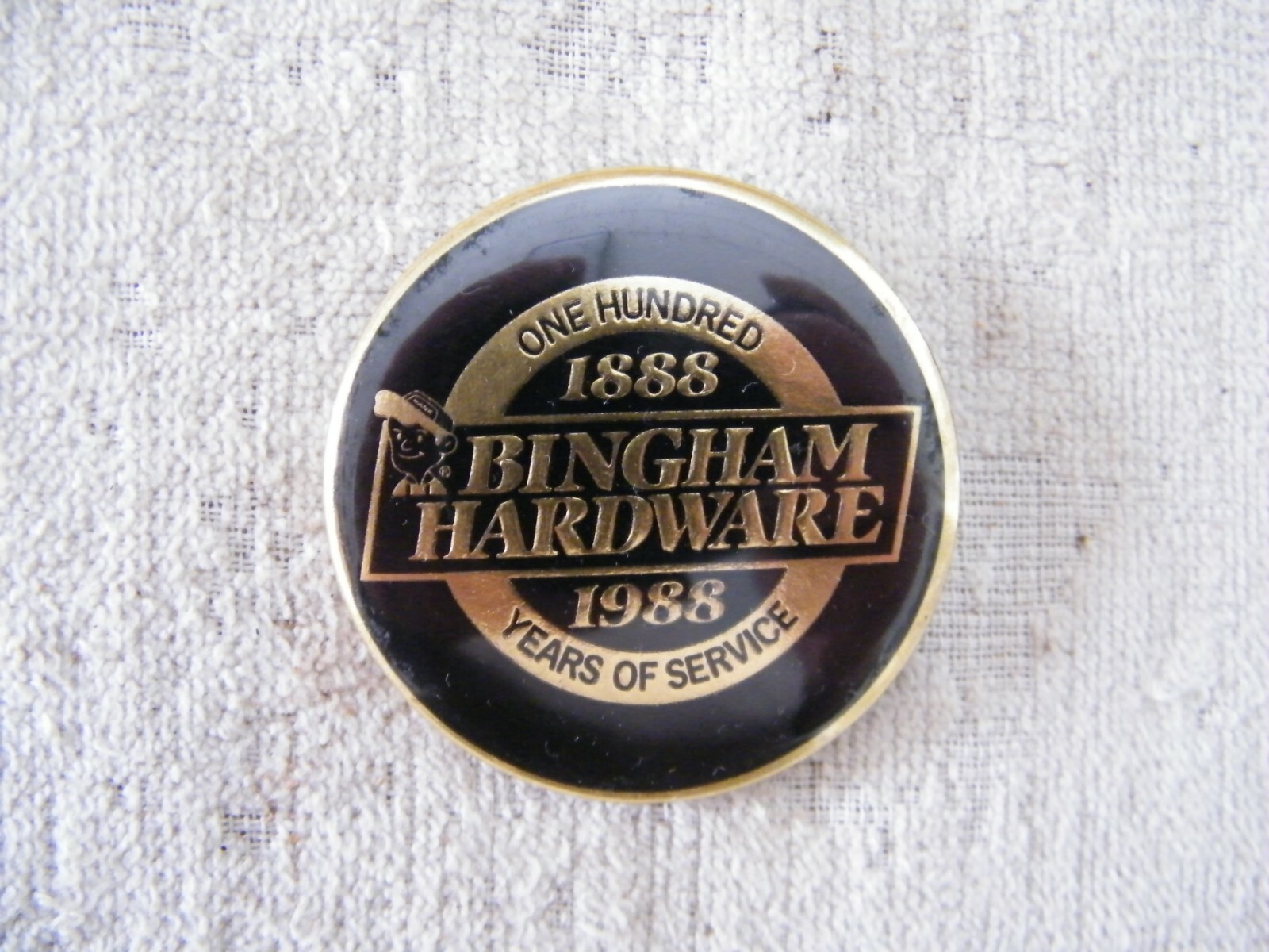 Vintage BINGHAM HARDWARE STORE 100th Anniversary Pinback button ACE Hardware