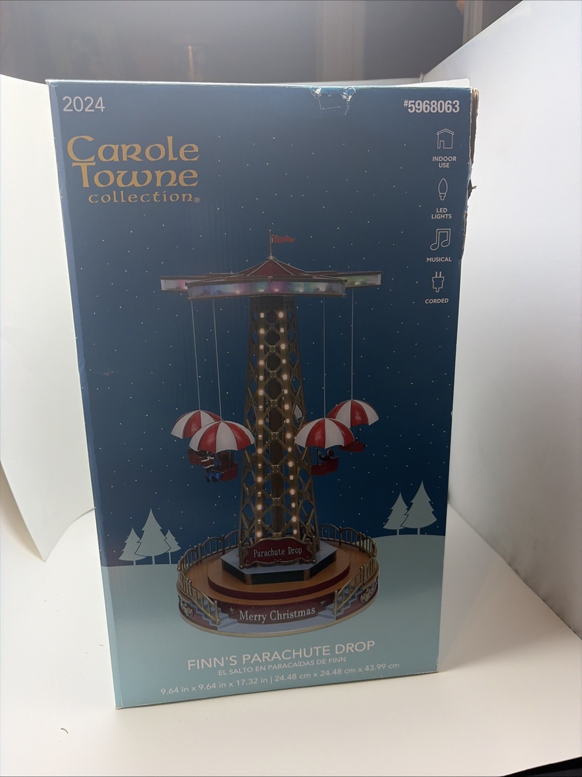 2024 Carole Towne  Finn’s Parachute Drop Lighted Musical Village Scene