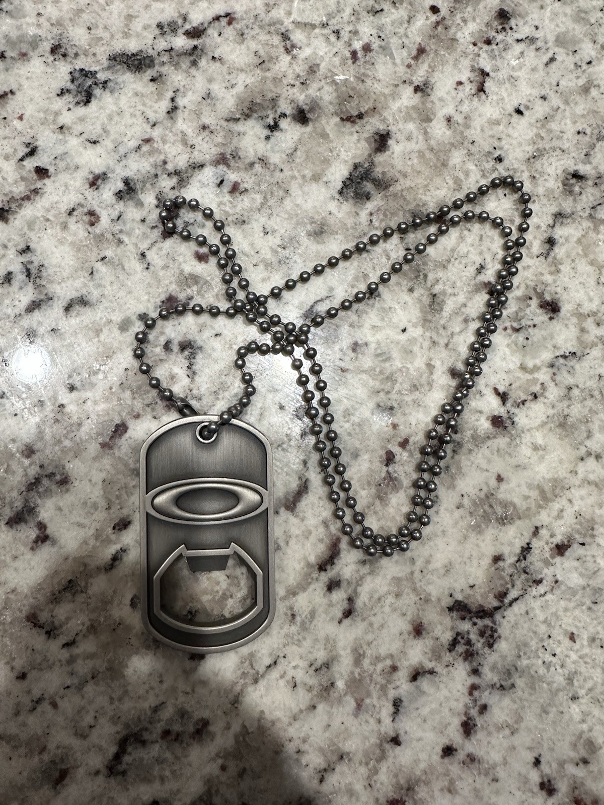 Vintage 2014 Oakley Bunker HQ Dog Tag Bottle Opener Necklace