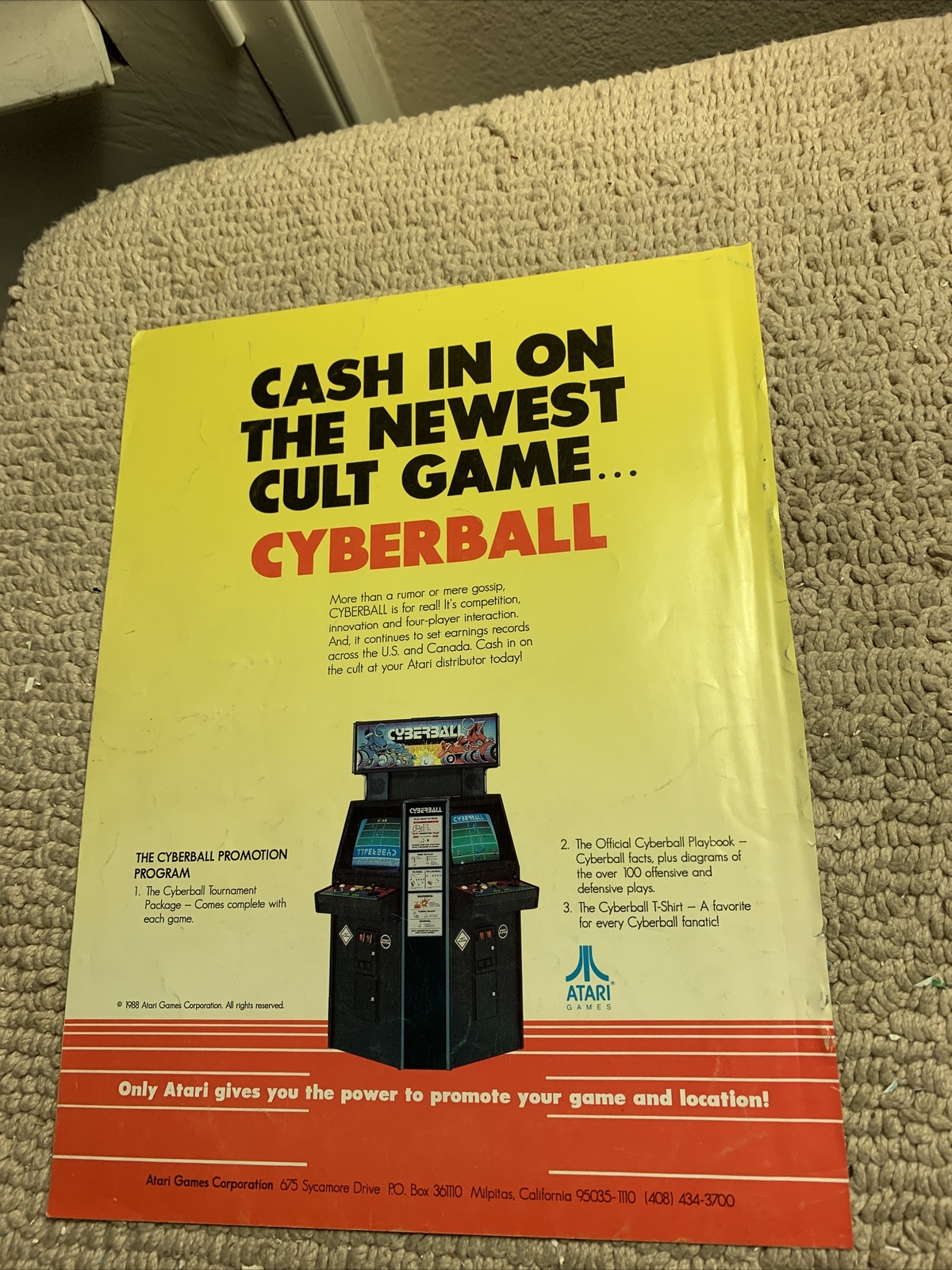 ORIGINAL 11-8 1/4” Cyberball  atari  Cash In Chase H.Q  ARCADE VIDEO GAME FLYER