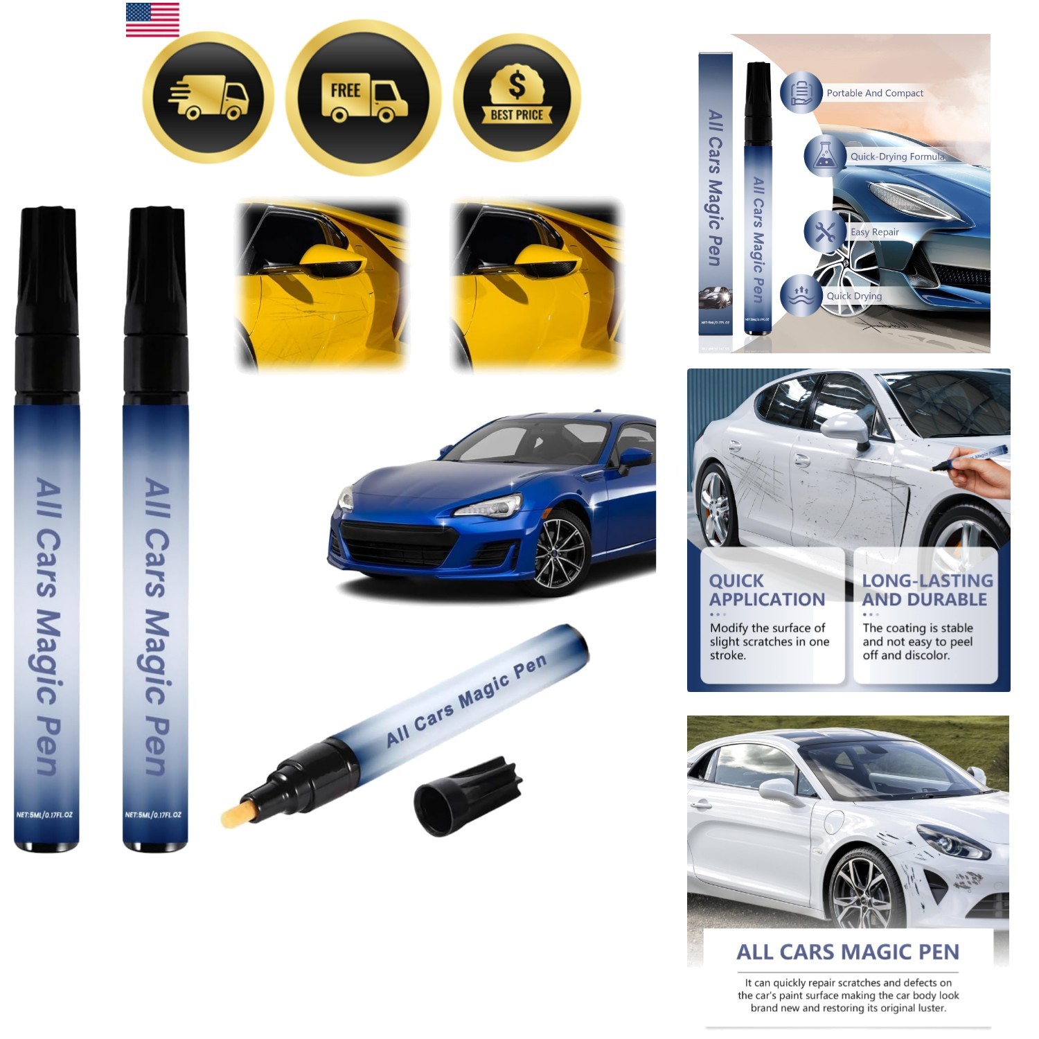 2PCS All Cars Magic Pen, Magic Car Scratch Removal Pen, Car Scratch Repair Pe...